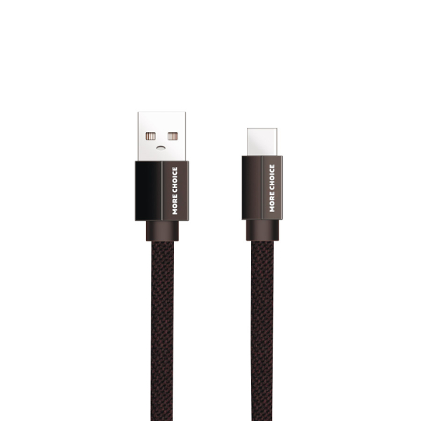 Купить Дата-кабель USB 2.1A для Type-C плоский More choice K20a нейлон 1м (Black)
